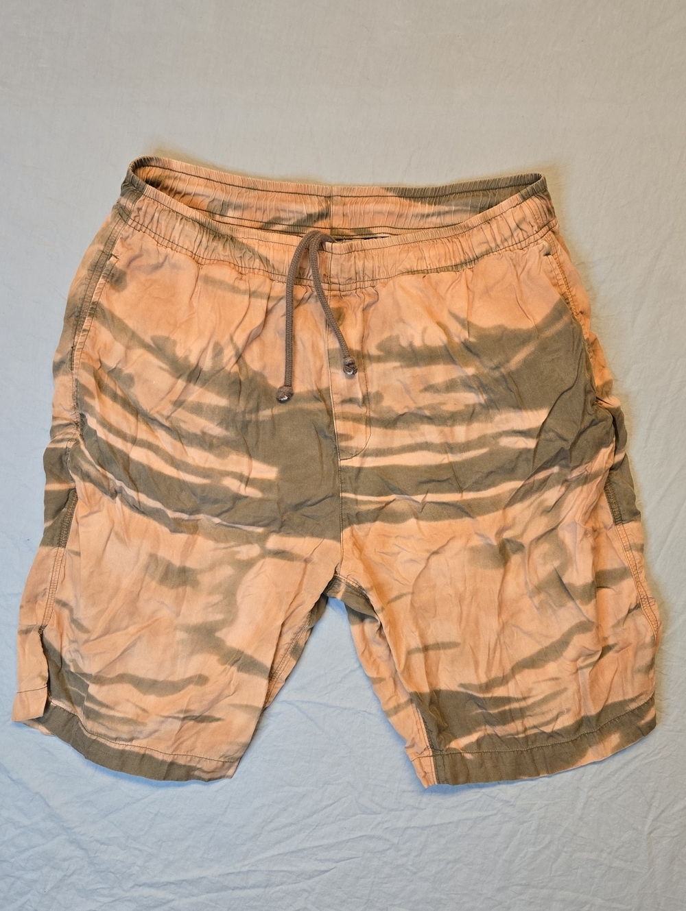 Diesel Tan and Olive Tie-Dye Camo Drawstring Lightweight Cargo Shorts